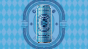Vintage brewing with Carbon 6 Hefeweizen can design showcasing the unique style and flavor.