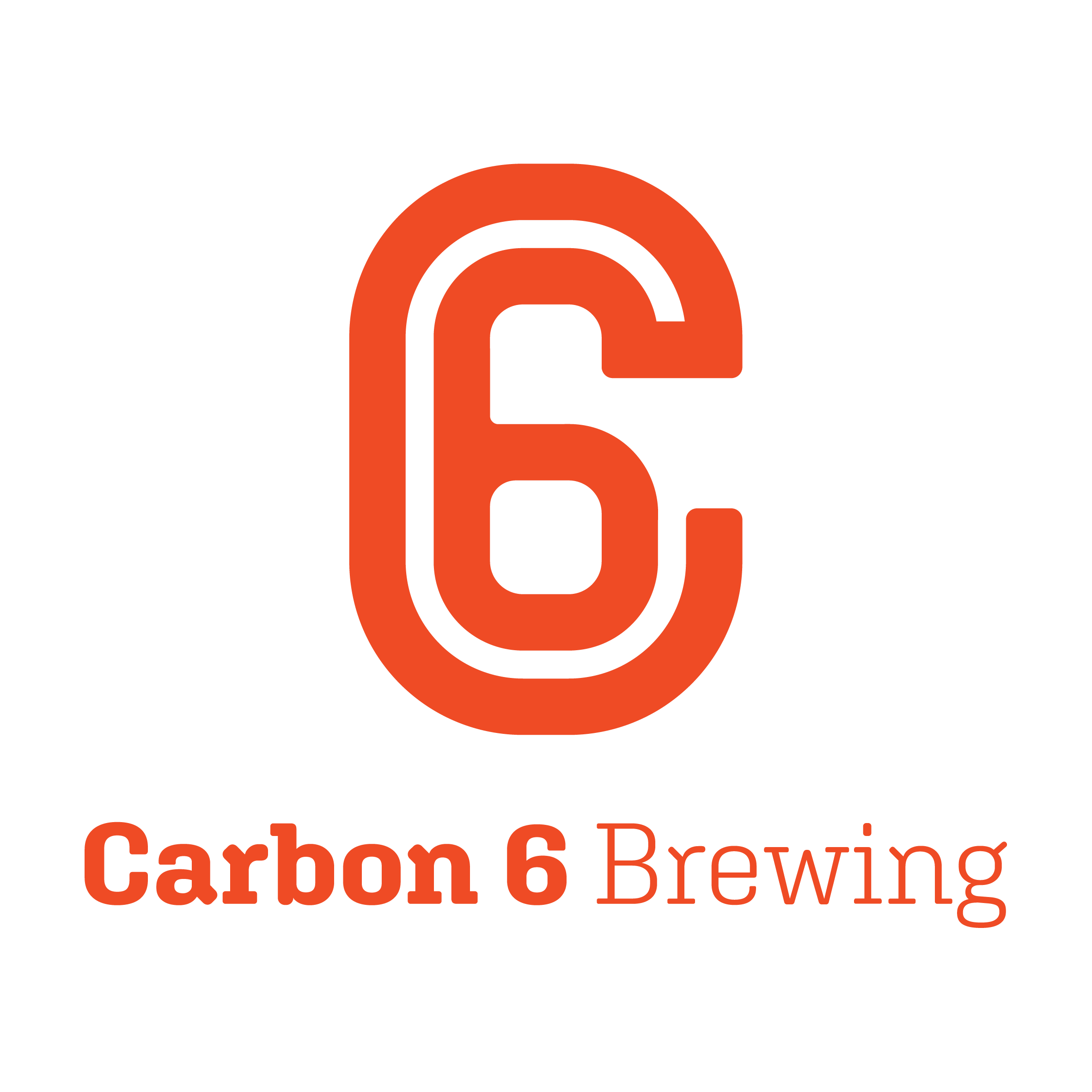 Carbon 6 Brewing logo with a large orange '6' on a white background