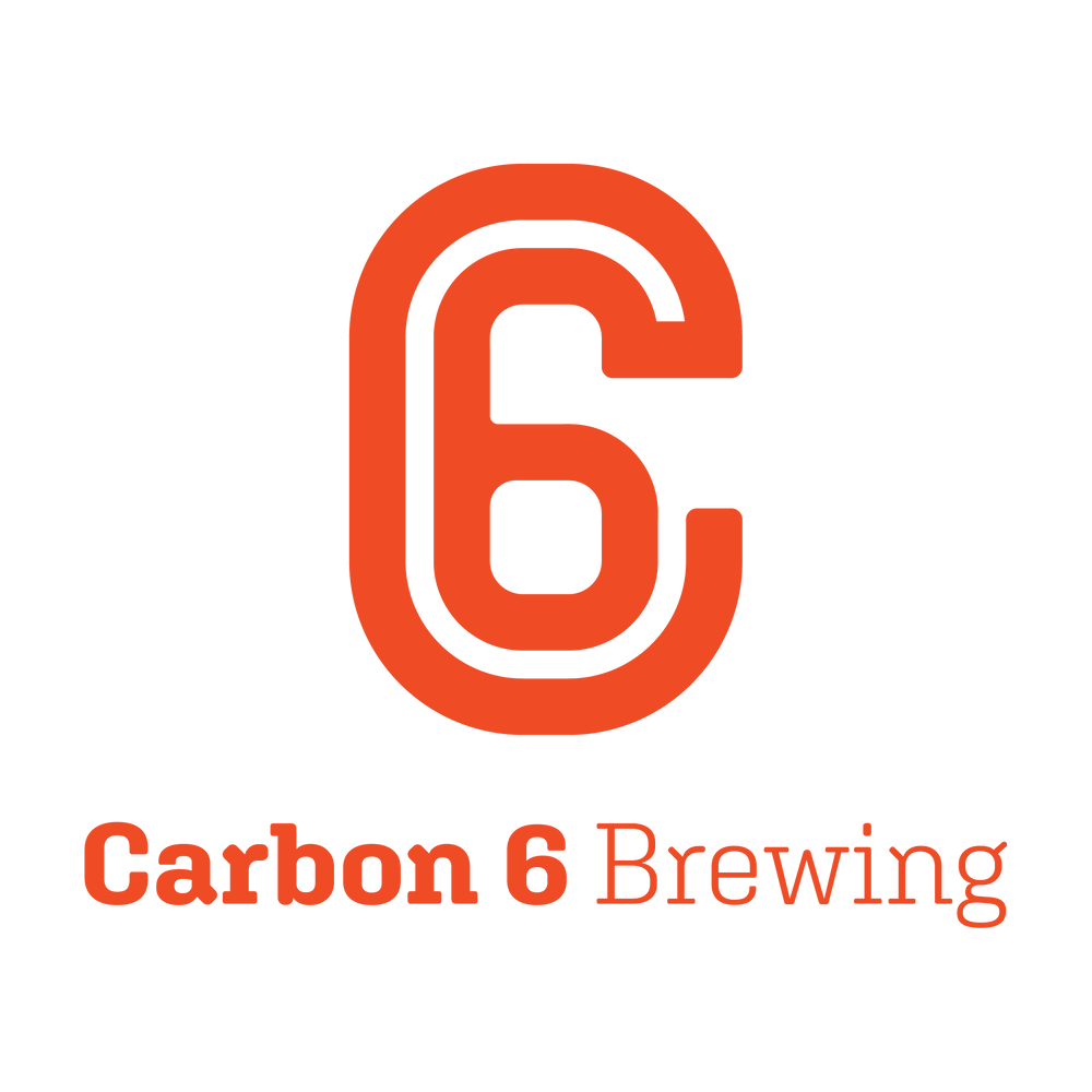 Carbon 6 Brewing logo with a large orange '6' on a white background