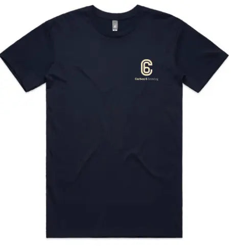 Navy t-shirt front with gold logo