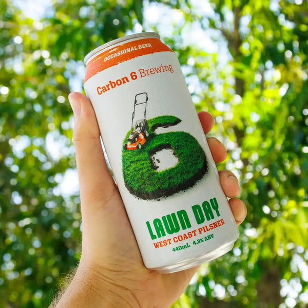 The Occasional Beer WC Pilsner, featuring 'Lawn Day' West Coast Pilsner from Carbon 6 Brewing.