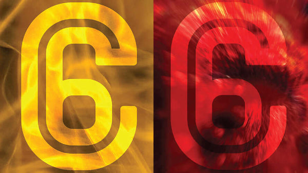 Latest beers at Carbon 6 Brewing logo displayed in vibrant yellow and red colors.