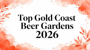 Top Gold Coast beer gardens 2026 guide with floral background and bold text.