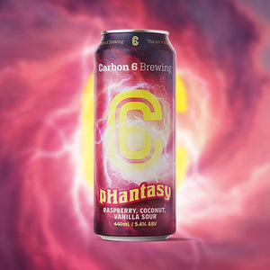 Carbon 6 Brewing Phantasy beer can with a vibrant background